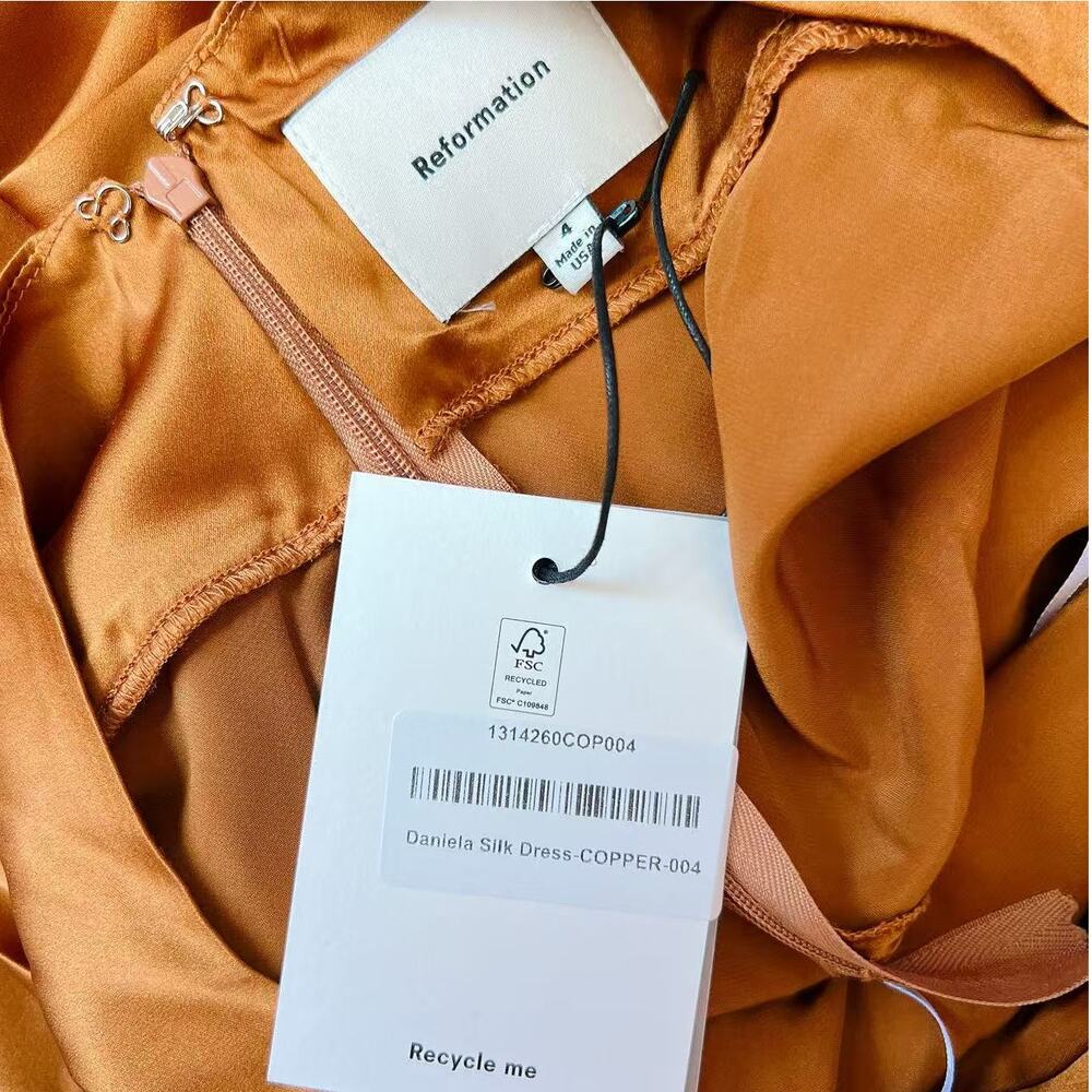 Reformation Daniela Silk Dress Copper Orange Maxi Size 4 - Picture 10 of 10